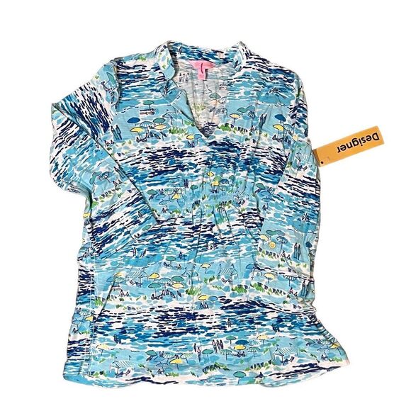 Lilly Pulitzer Costa High Tide Tunic Size XS Toile 3/4 Roll Tab Sleeve Coastal - Picture 1 of 10